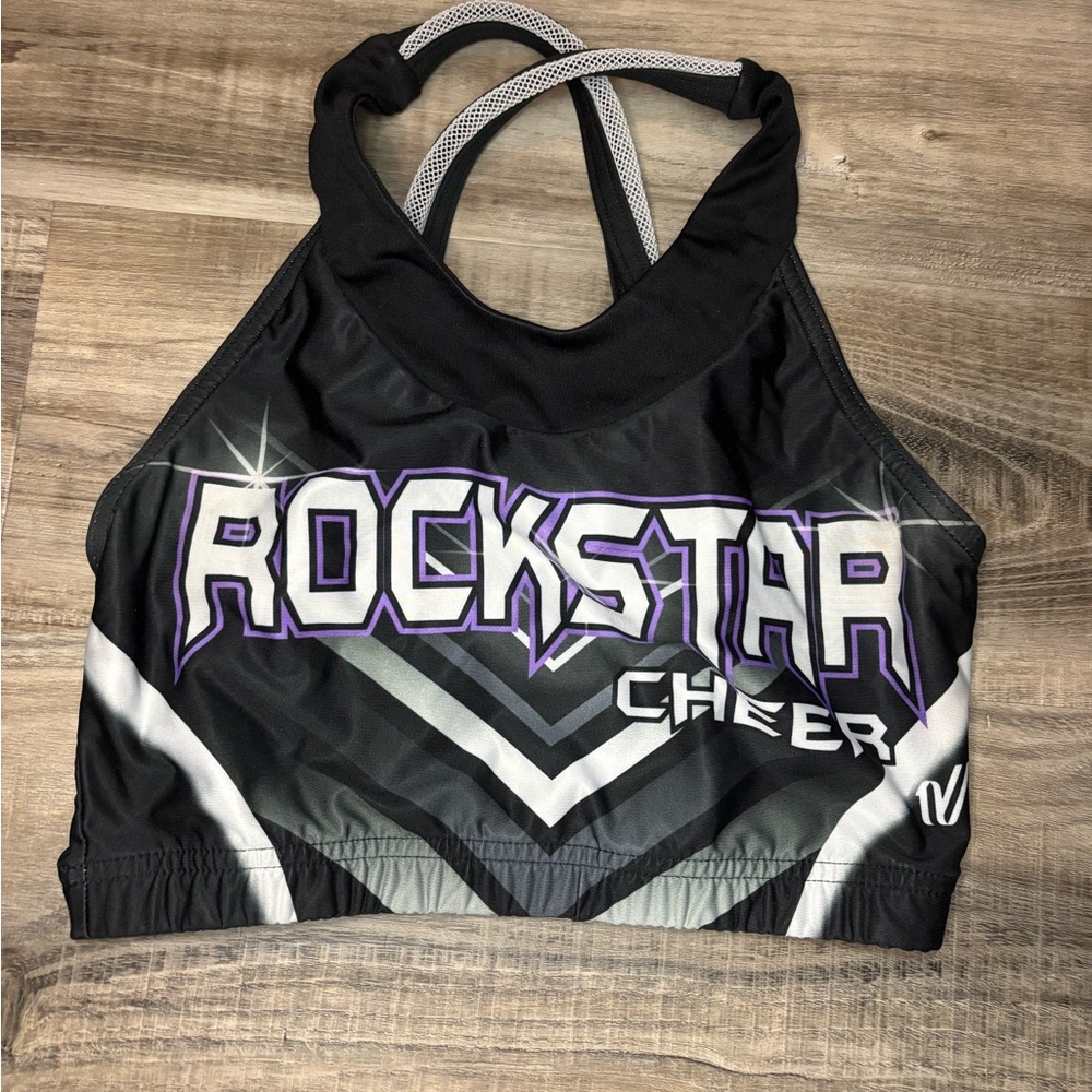 Rockstar Cheer Black and Purple Sports Bra